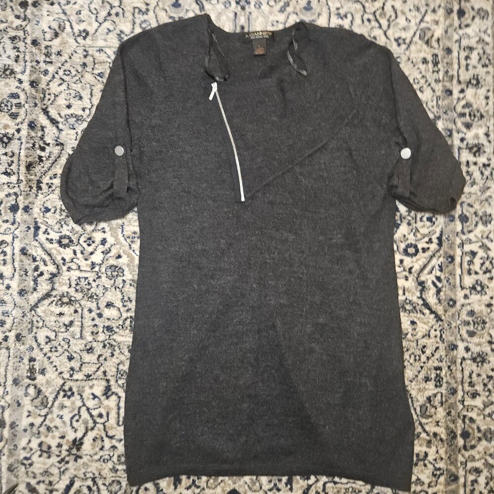 A. Giannetti 100% Merino Wool Tunic Sweater Charcoal Womens L Quiet Luxury